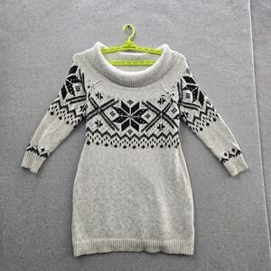 Abercrombie & Fitch Women Dress XL Gray Off The Shoulder Sweater Fair Isle Knit